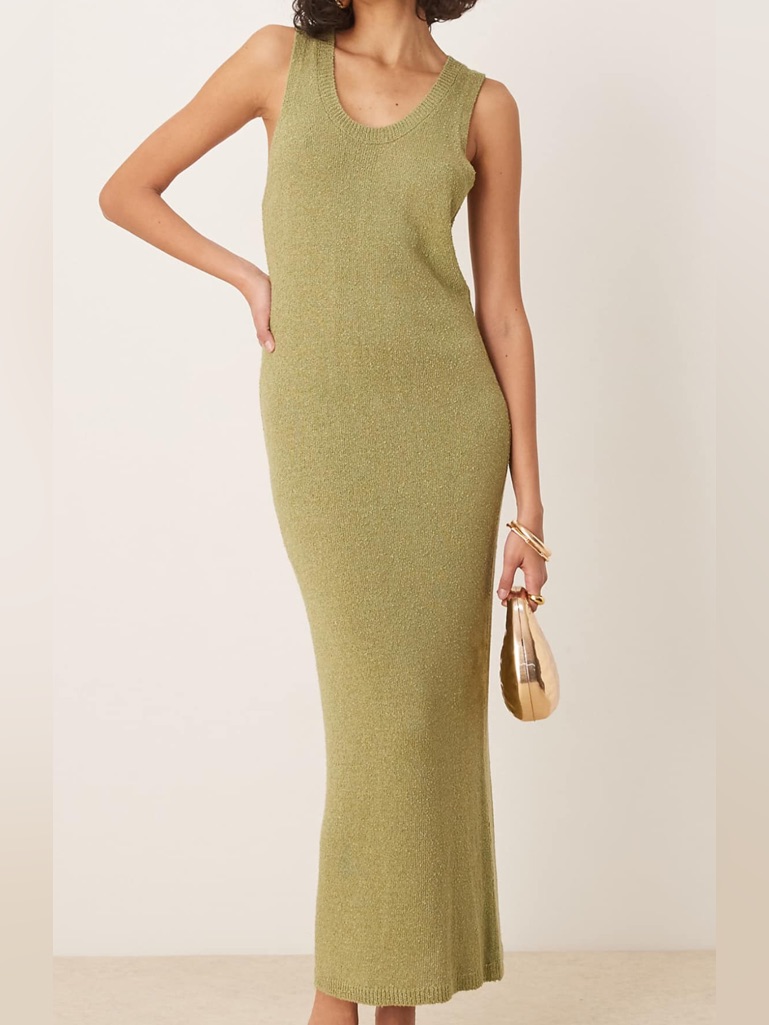 Asos Olive Green Sleeveless Knit Maxi Dress